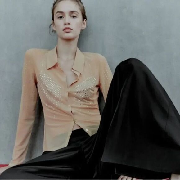 ZARA RHINESTONE TULLE SHIRT - Picture 6 of 9